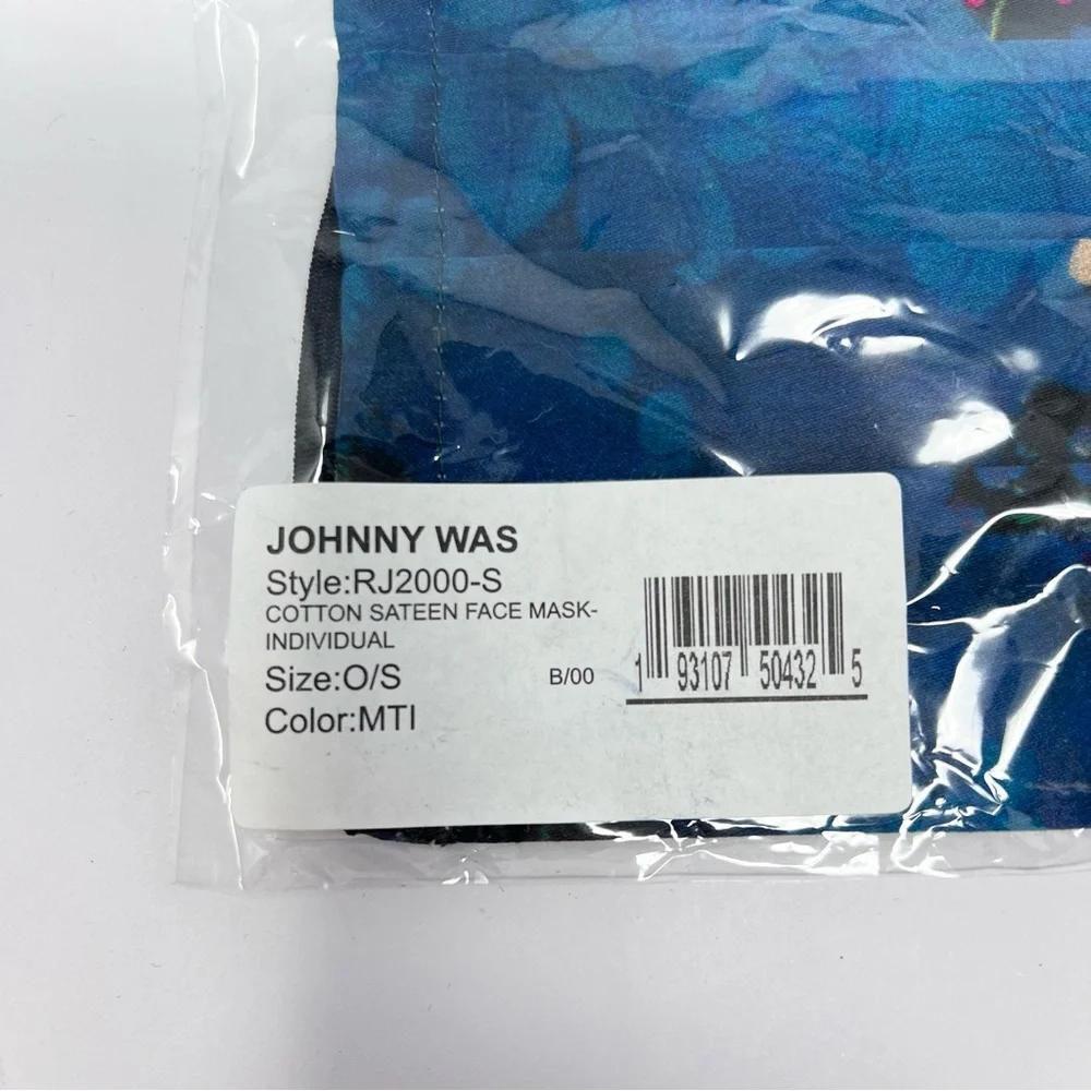 Johnny Was Face Mask Blue Floral Pattern 100% Cotton Lined Striped Back